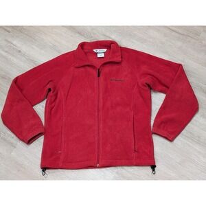 Columbia Fleece Jacket Womens Medium Red Full Zip Mock Neck Warm Hiking Layer
